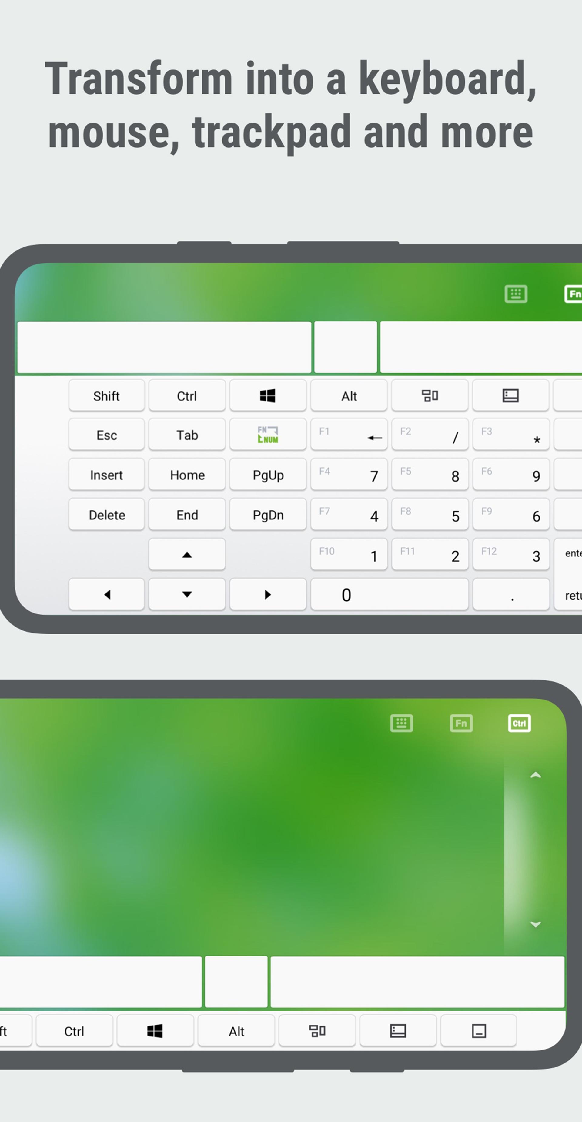 کیبورد اپ Remote Mouse و دو گوشی کنار هم