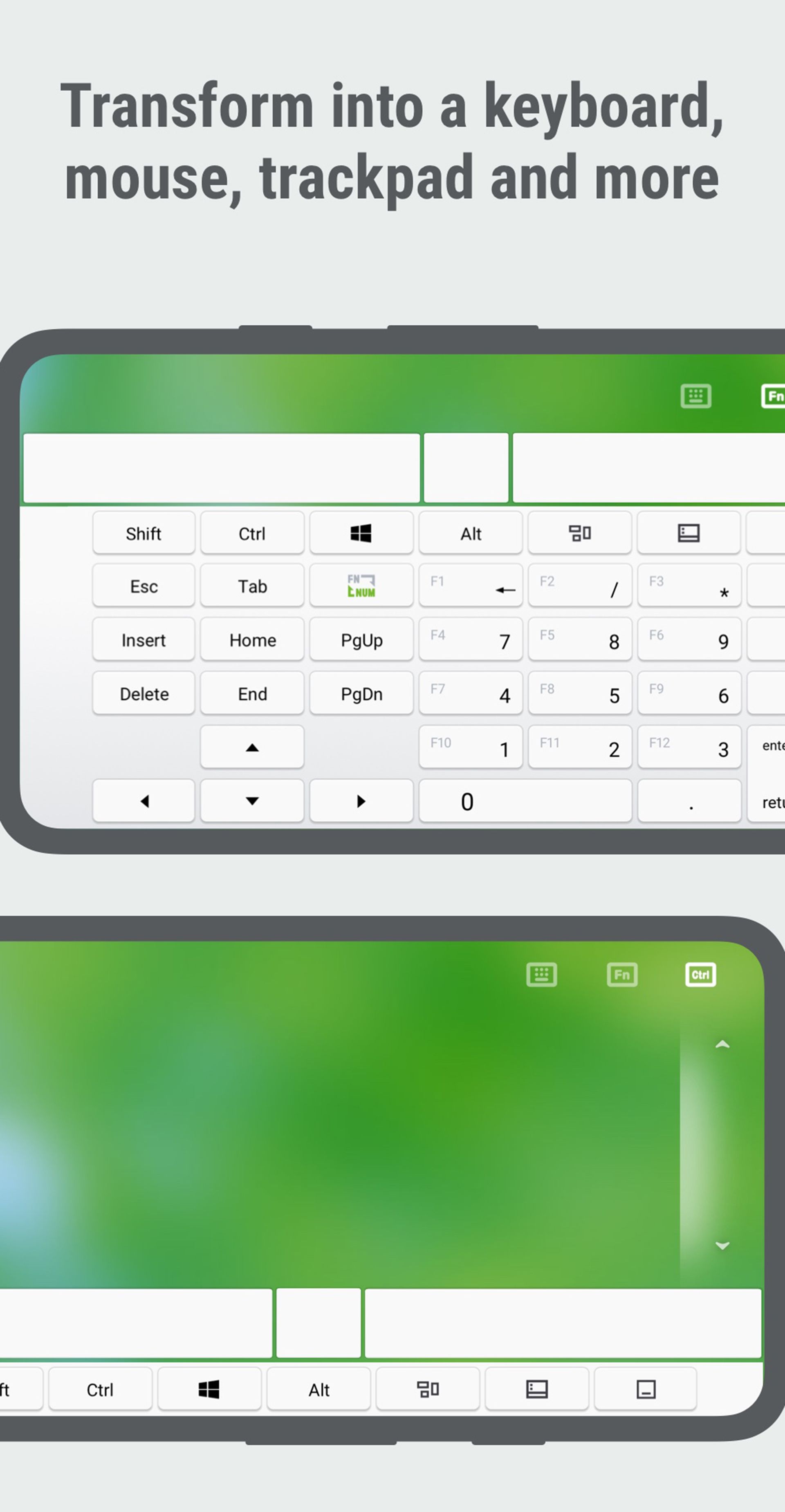 کیبورد اپ Remote Mouse و دو گوشی کنار هم
