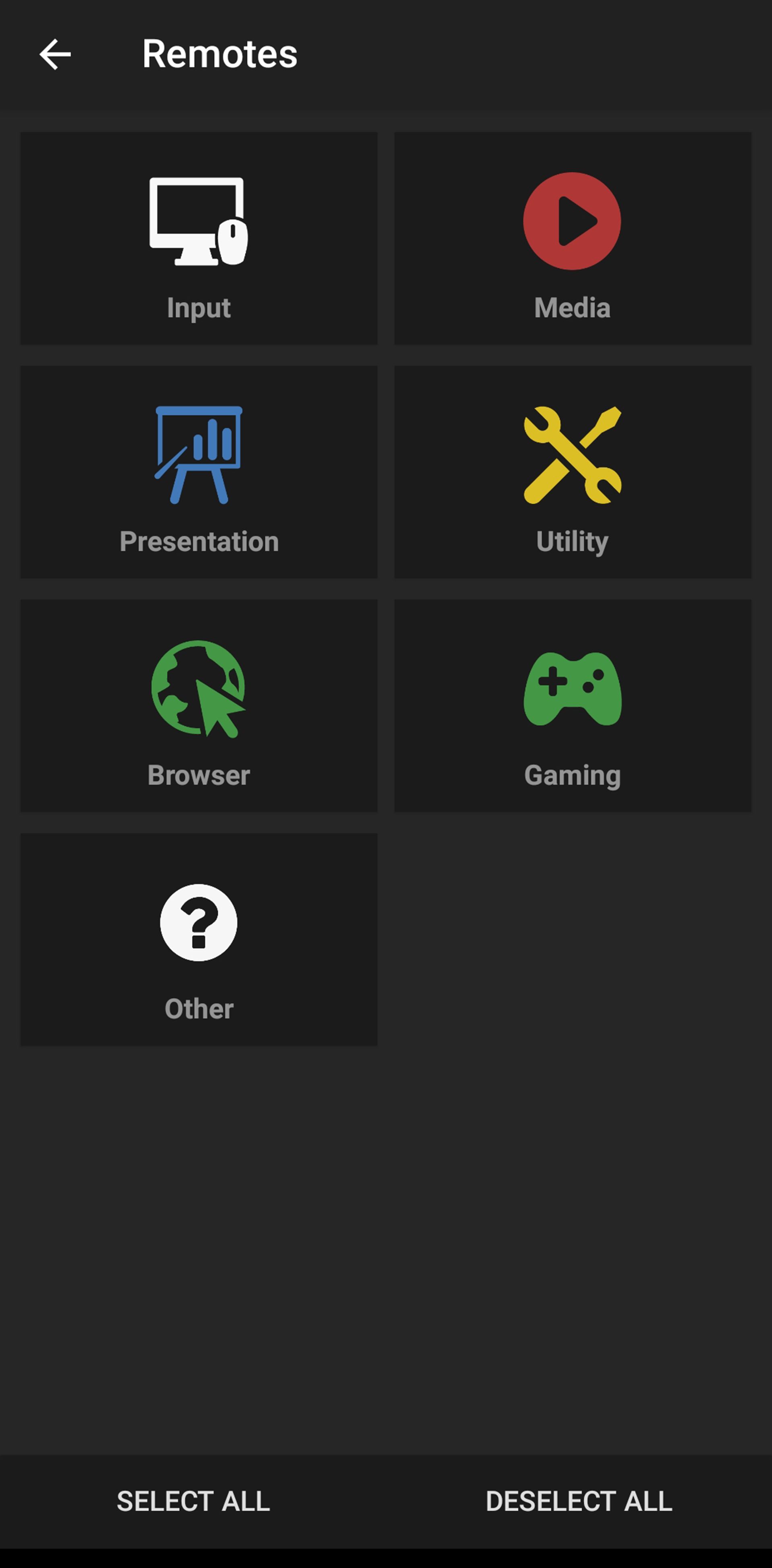 بخش Remote اپلیکیشن Unified که گزینه های مختلفی دارد