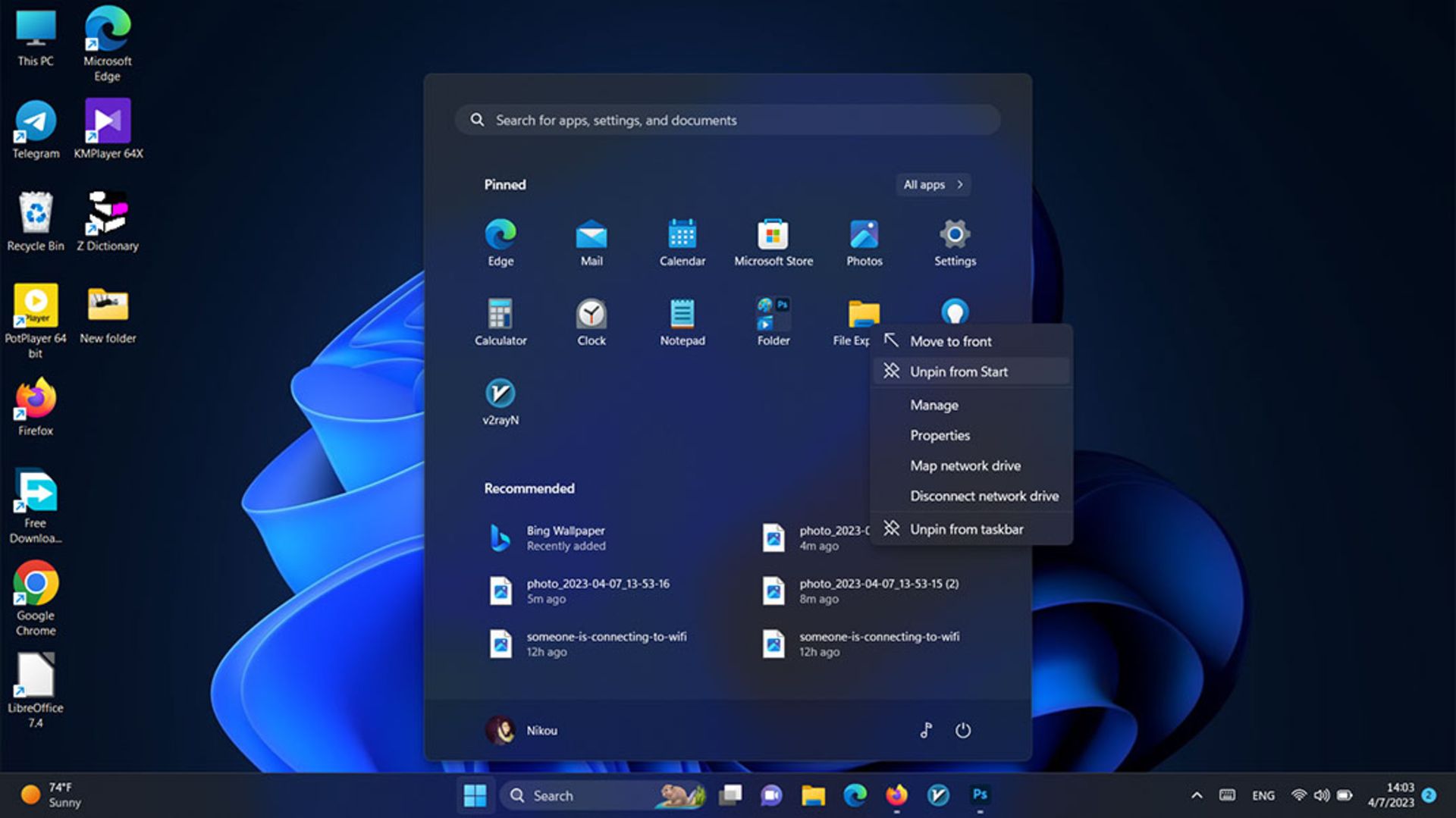 آن پین کردن برنامه از منوی استارت