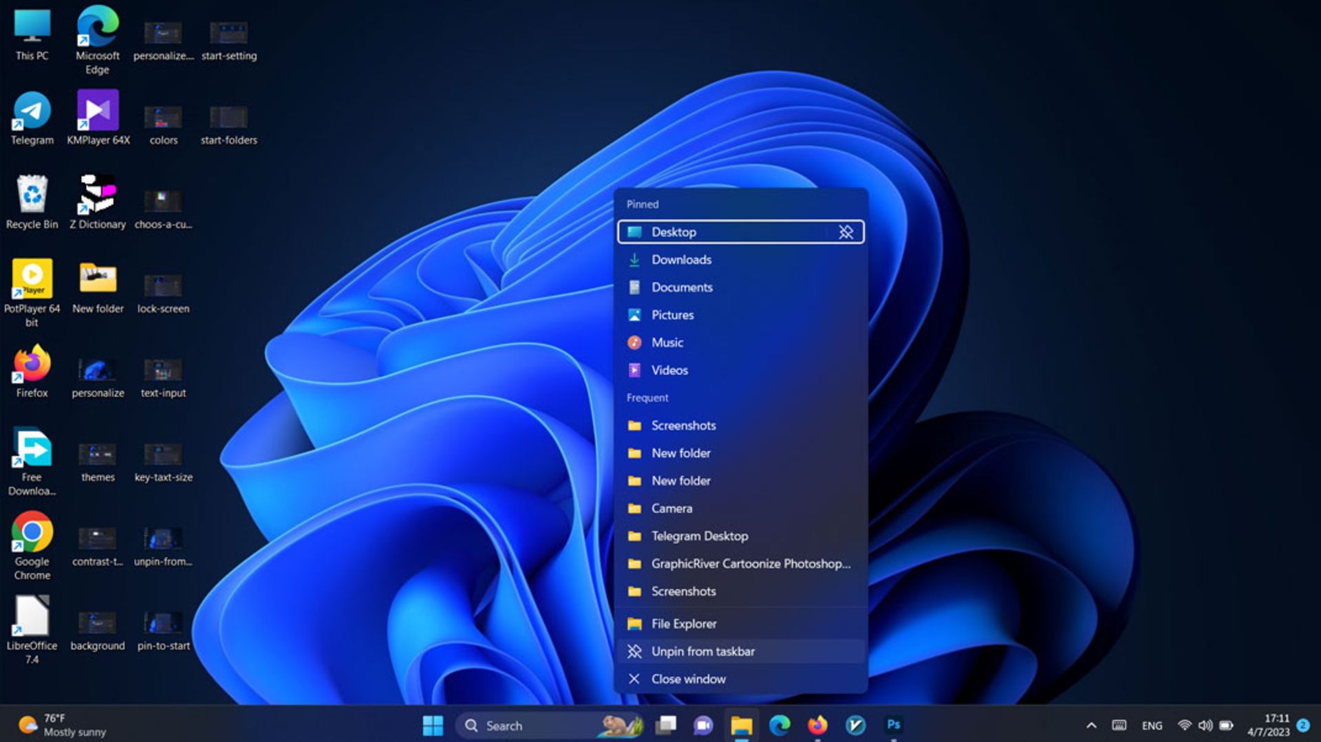 آن پین کردن برنامه از نوار وظیفه