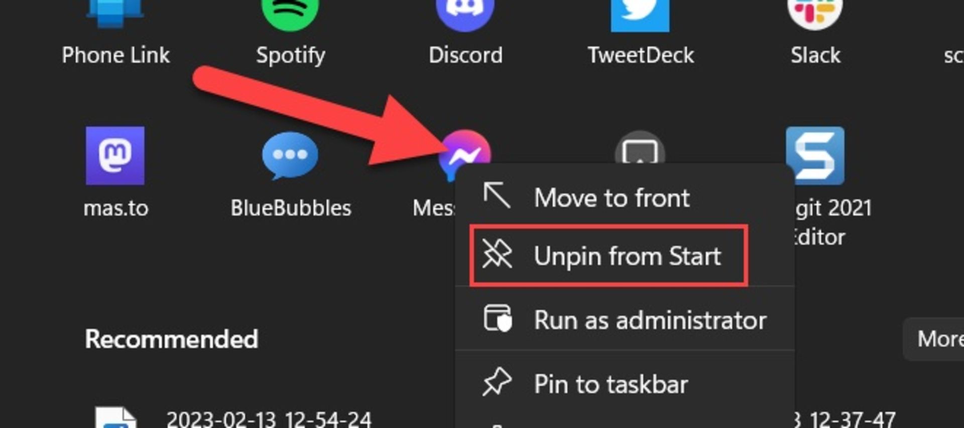 حذف کردن آیکون‌های پین شده از منوی استارت ویندوز۱۱