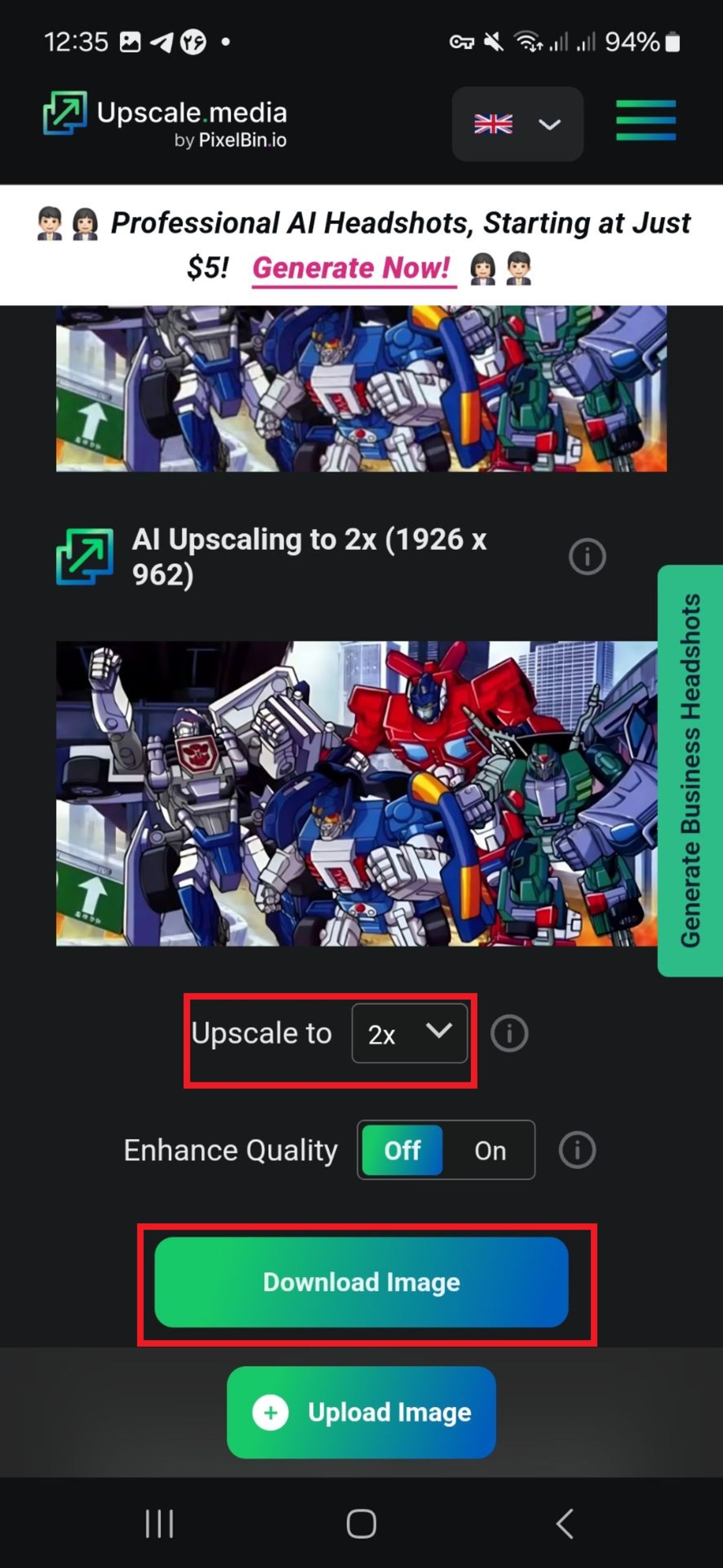 دانلود تصویر با کیفیت بهبودیافته در Upscale.media