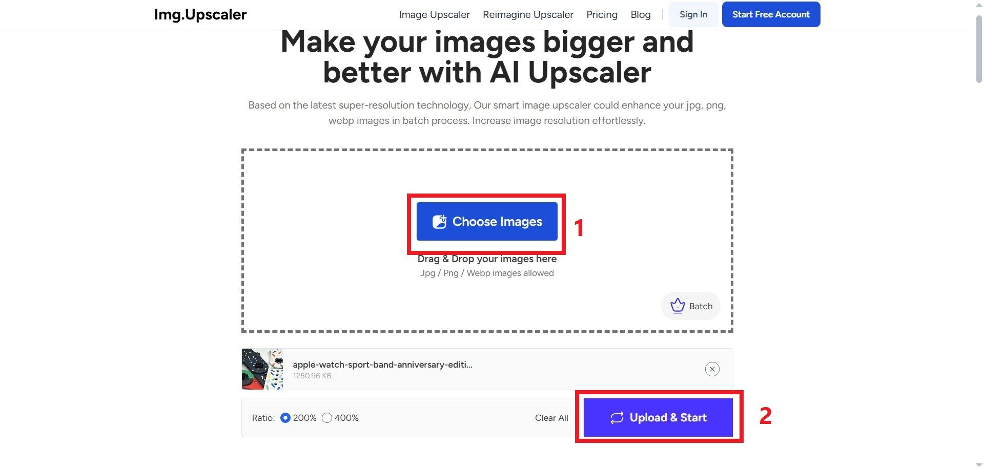 آپلود تصویر در Img.Upscaler