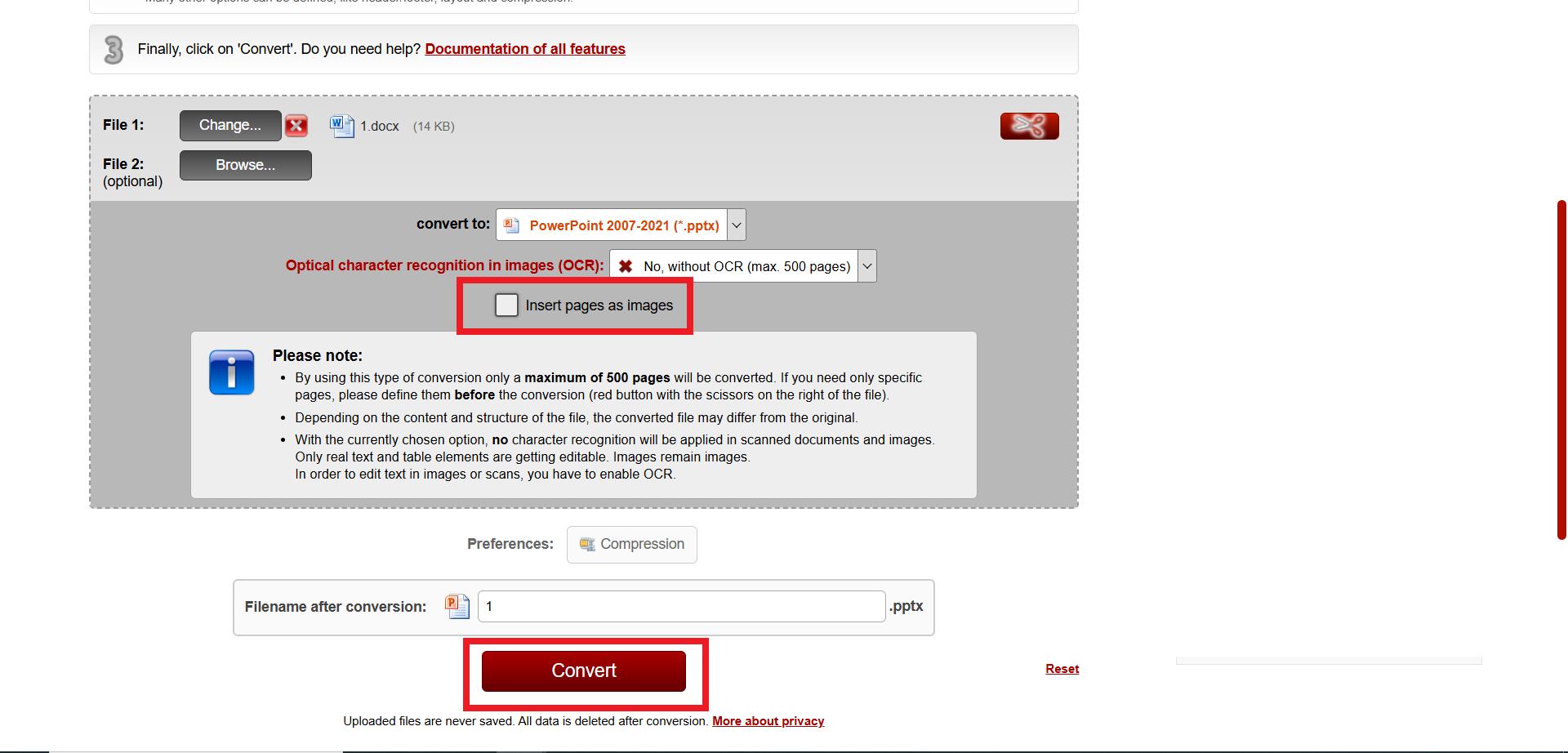 اپلود فایل برای تبدیل به پاورپوینت در online2pdf