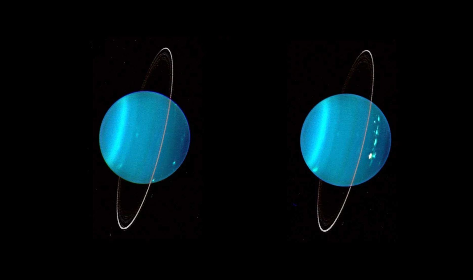Composite image of the planet Uranus and its rings