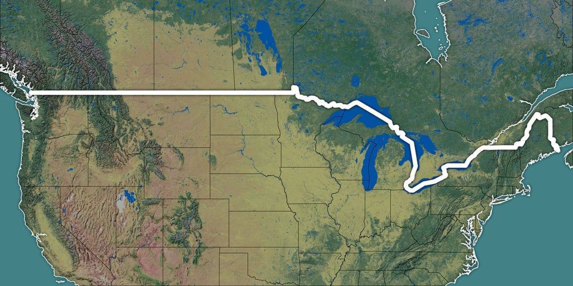 مرز آمریکا و کانادا روی نقشه