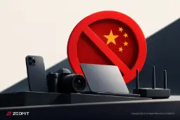 دستگاه‌های الکترونیکی در کنار نشان ممنوعیت چین (China)