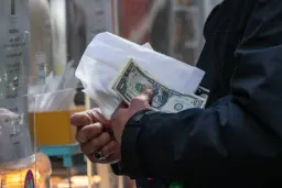 اسکناس یک دلاری (US Dollar) در دست فردی در محیطی عمومی