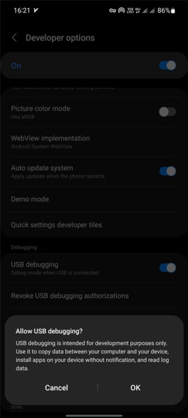 فعال‌سازی USB Debugging