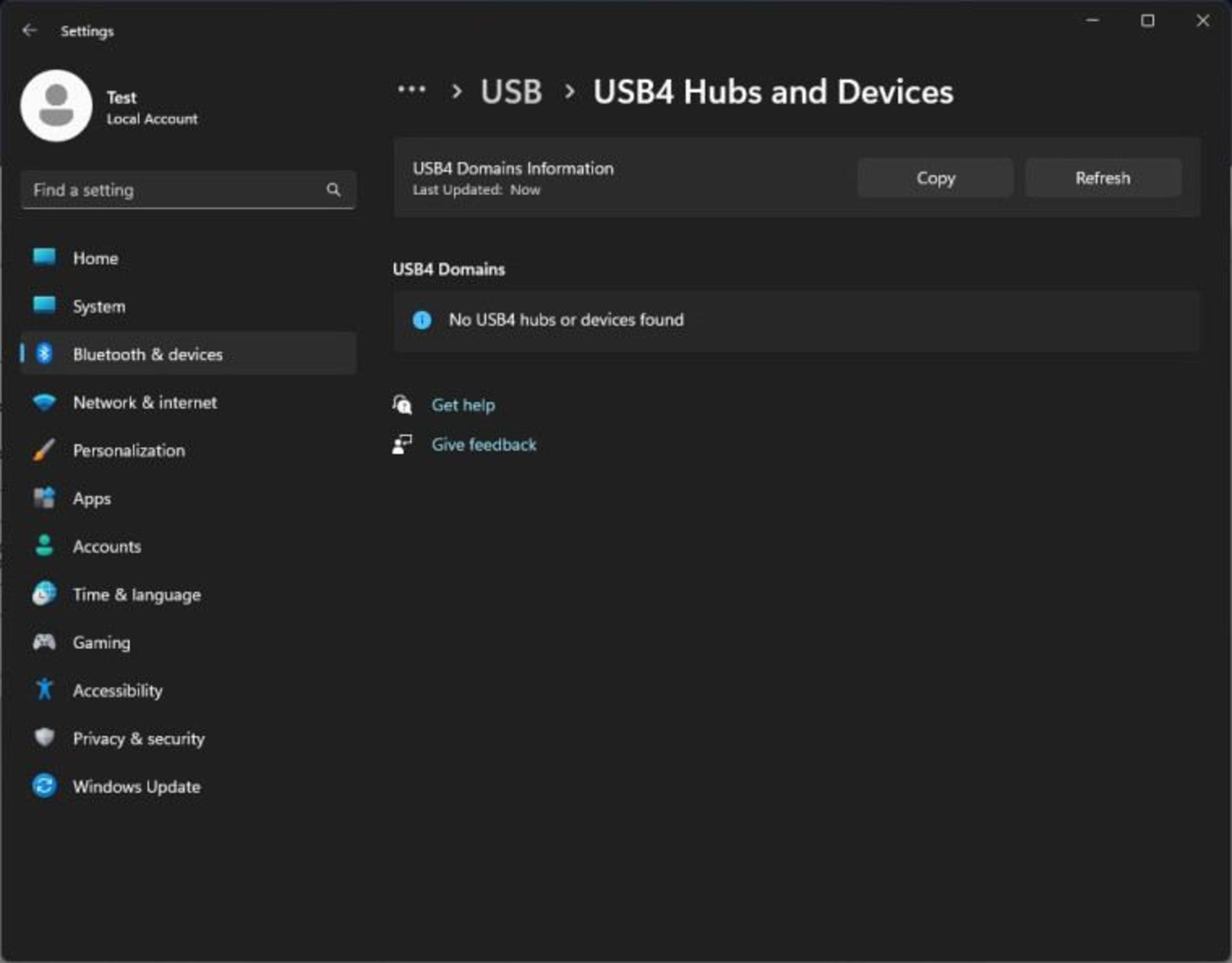 صفحه تنظیمات اختصاصی USB4 در ویندوز ۱۱