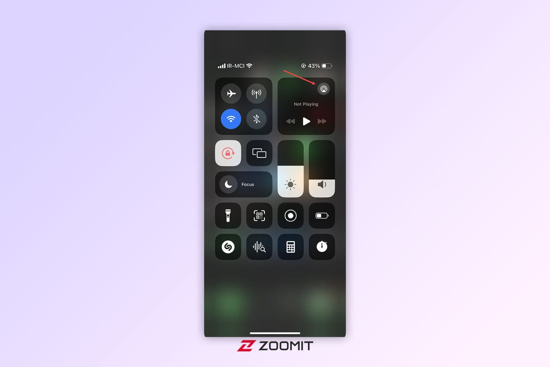 آیکون AirPlay در Control Center آیفون
