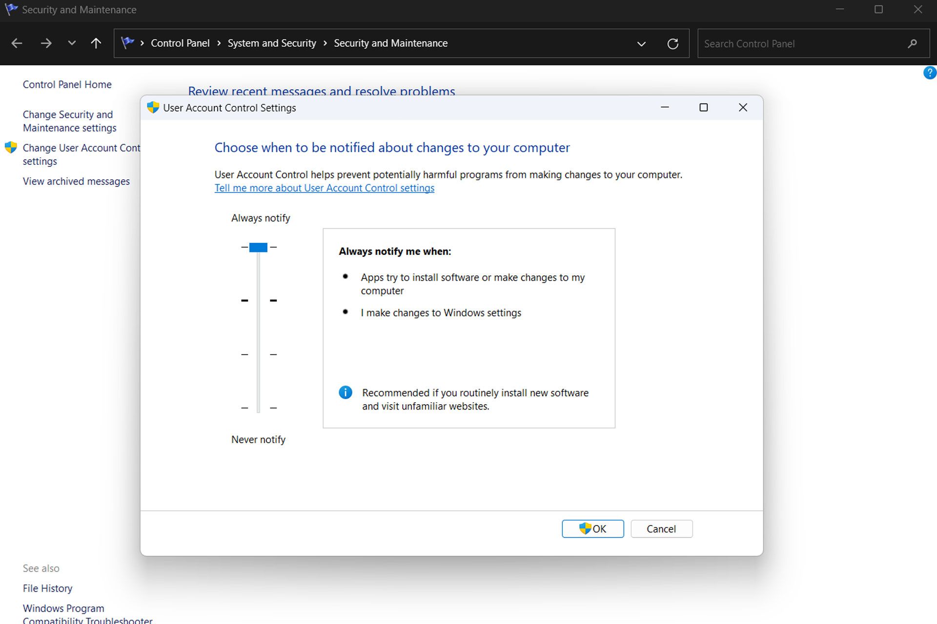 Change UAC settings