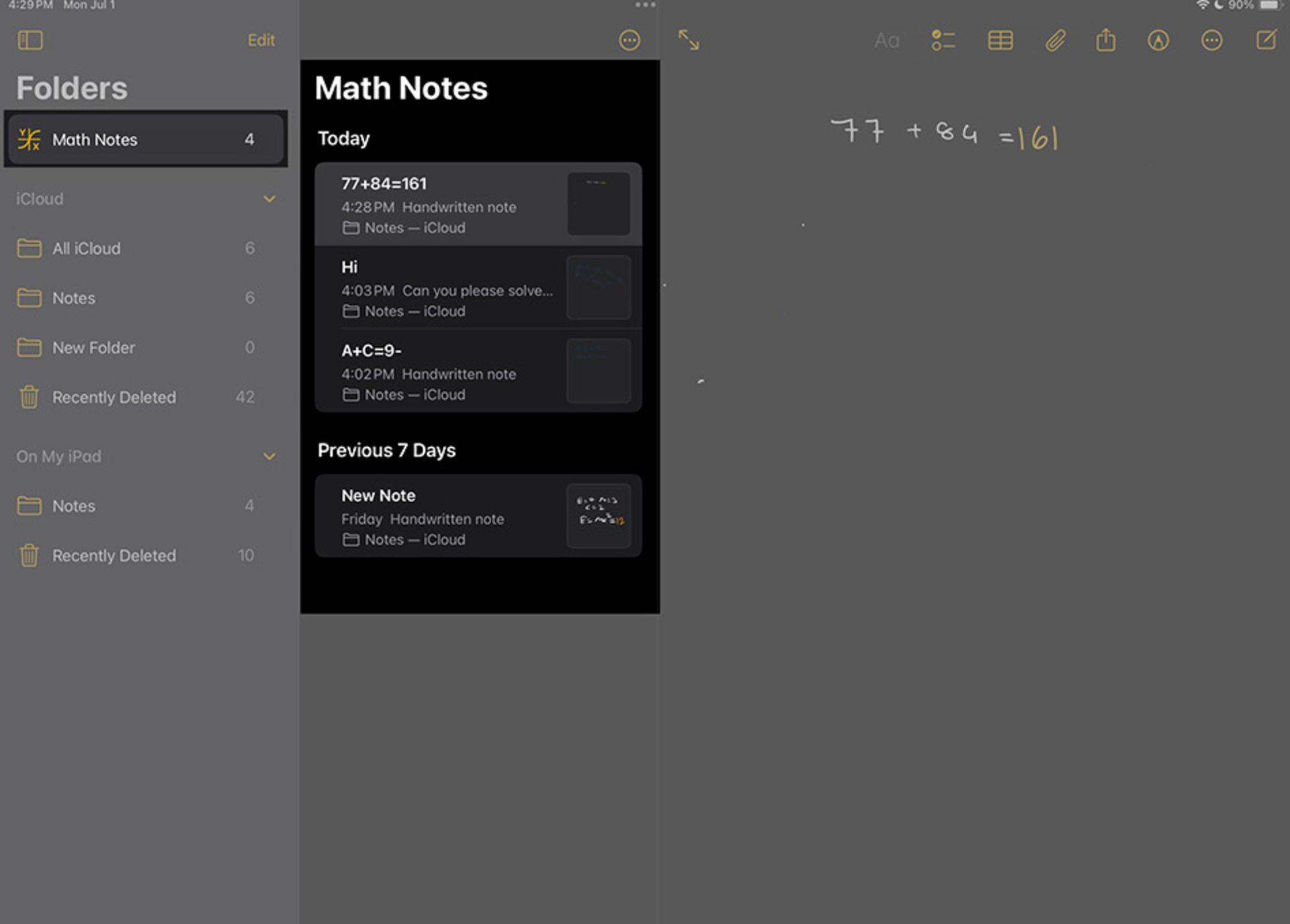 کار با Math Notes در برنامه Note مرحله ۲