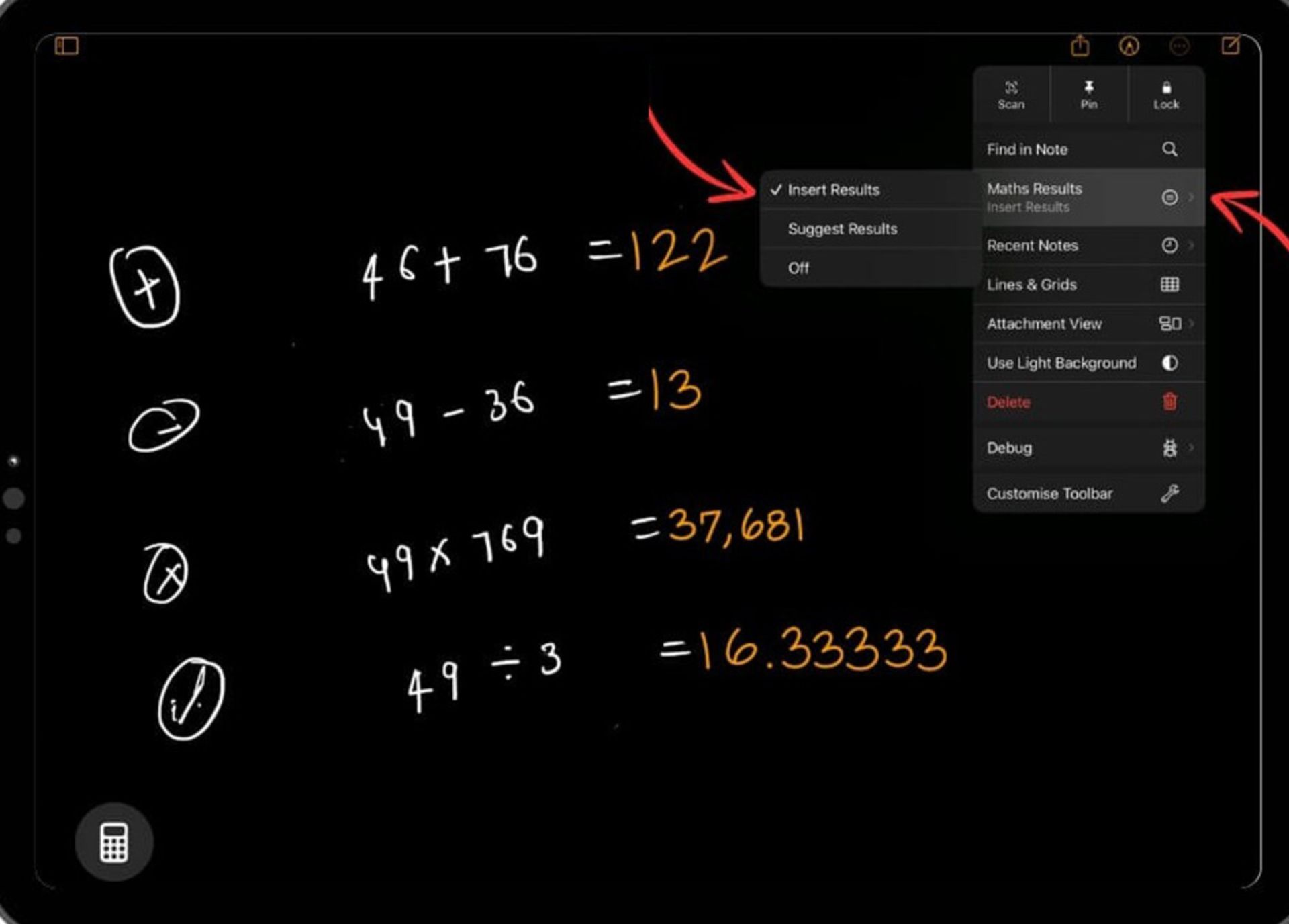 نحوه استفاده از Math Notes اپل روی گوشی آیفون، آیپد و مک بوک مرحله ۴