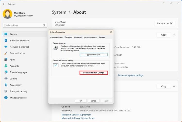Windows 11 driver installation settings window