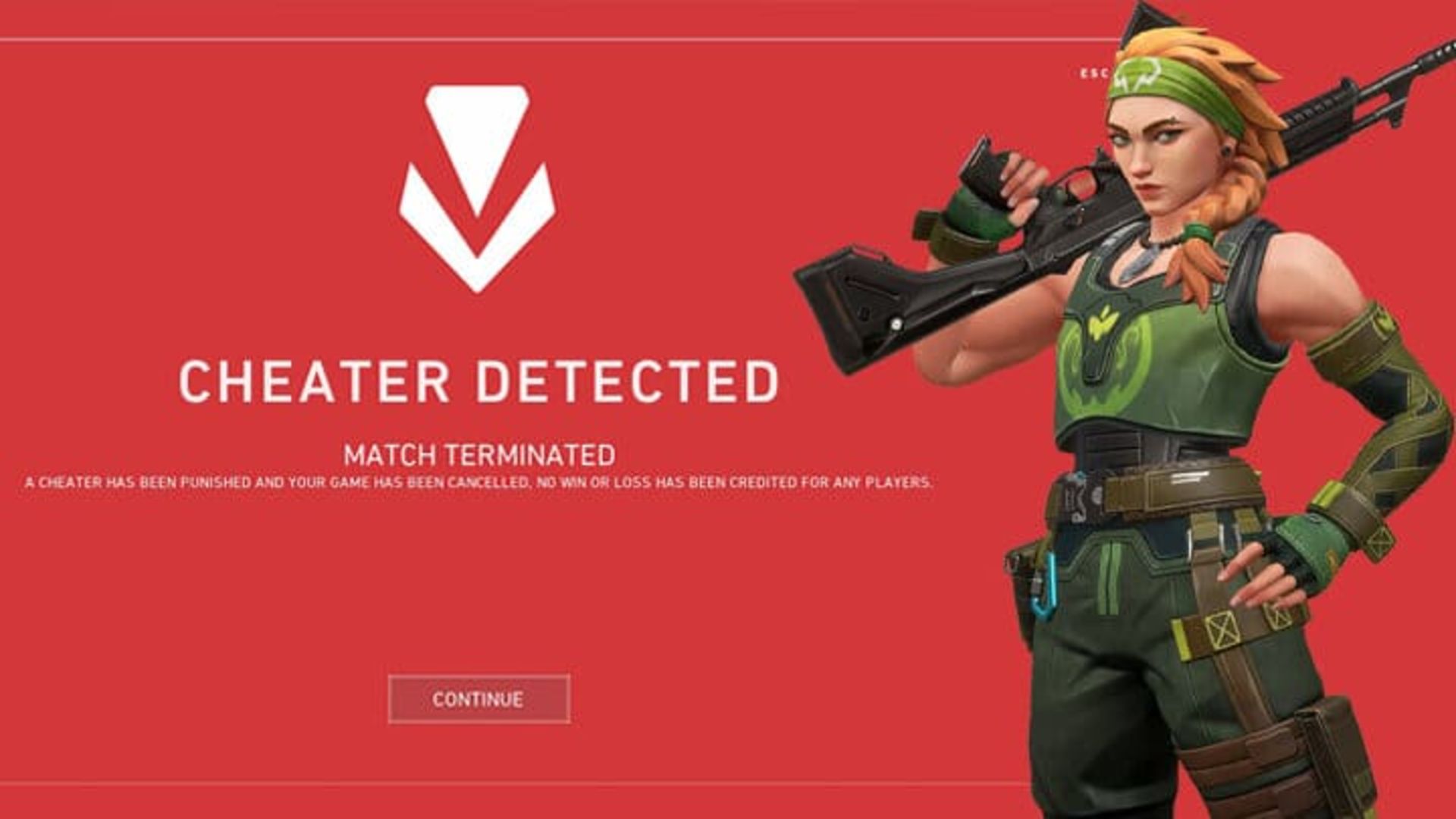کاراکتر بازی والورانت و تشخیص تقلب از سوی نرم‌افزار Riot Vanguard