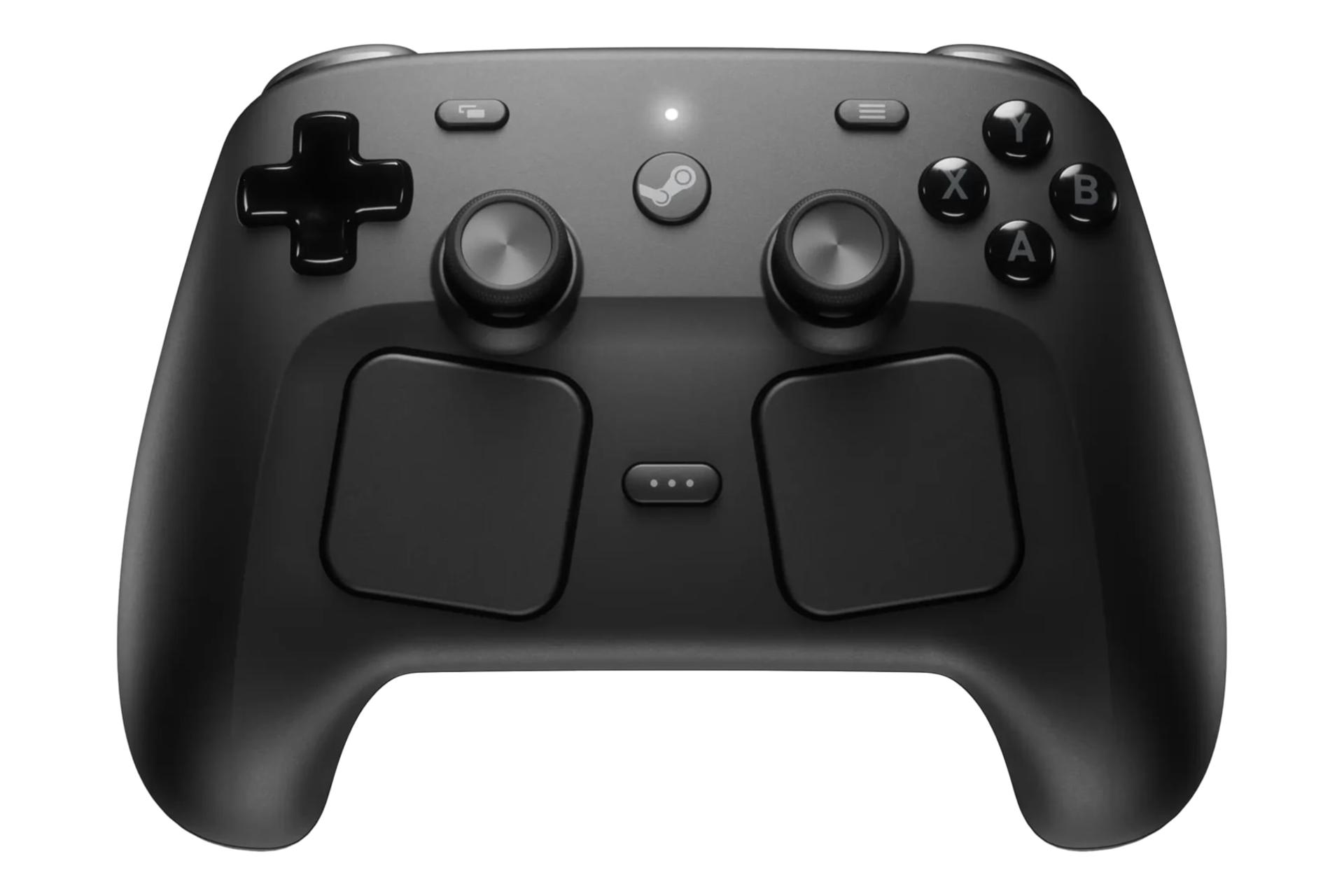 نمای جلوی دسته بازی استیم کنترلر ولو / Valve Steam Controller 2026 با نمایش دکمه و استیک‌ها