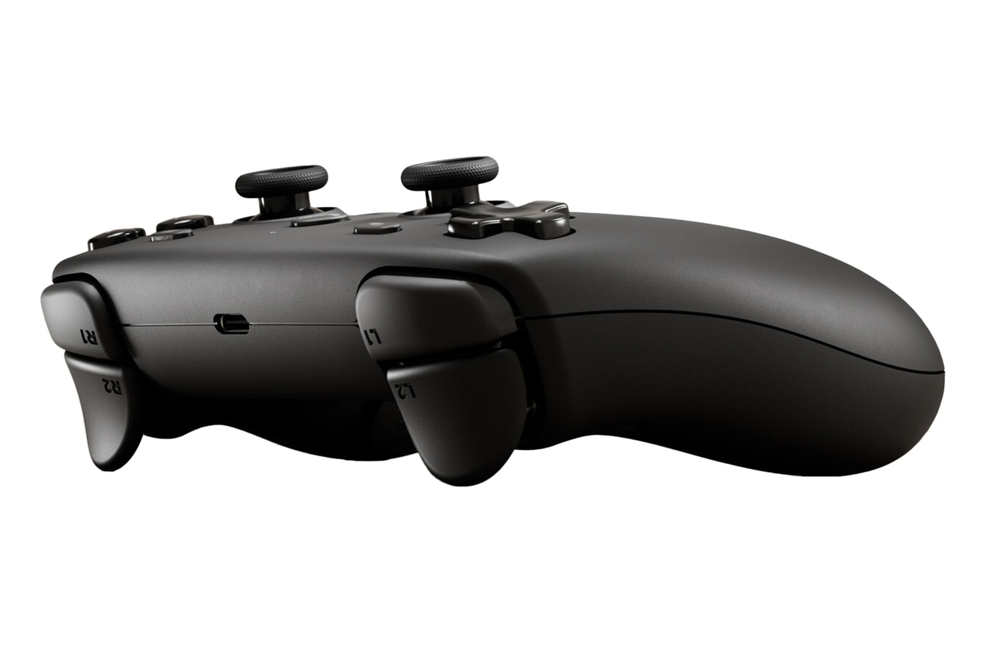 نمای سه رخ دسته بازی استیم کنترلر ولو / Valve Steam Controller 2026 با نمایش دسته و دکمه‌های بالایی