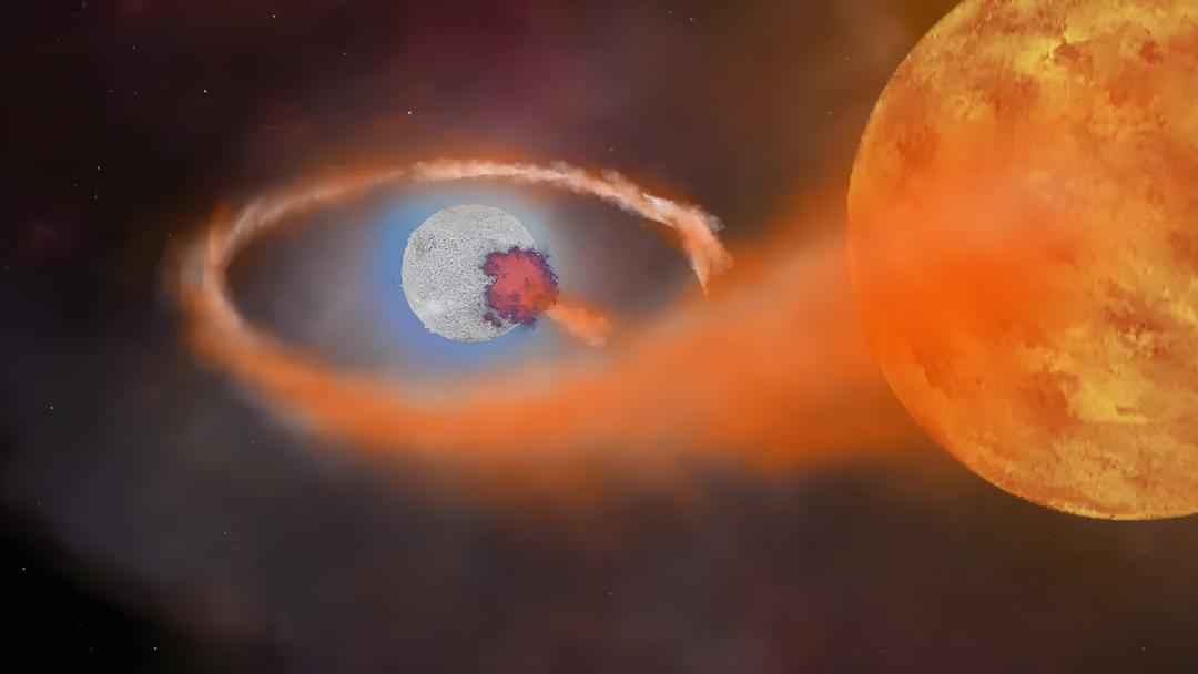 ستاره نوترونی (Neutron Star) در حال جذب جرم از یک ستاره همراه در فضا