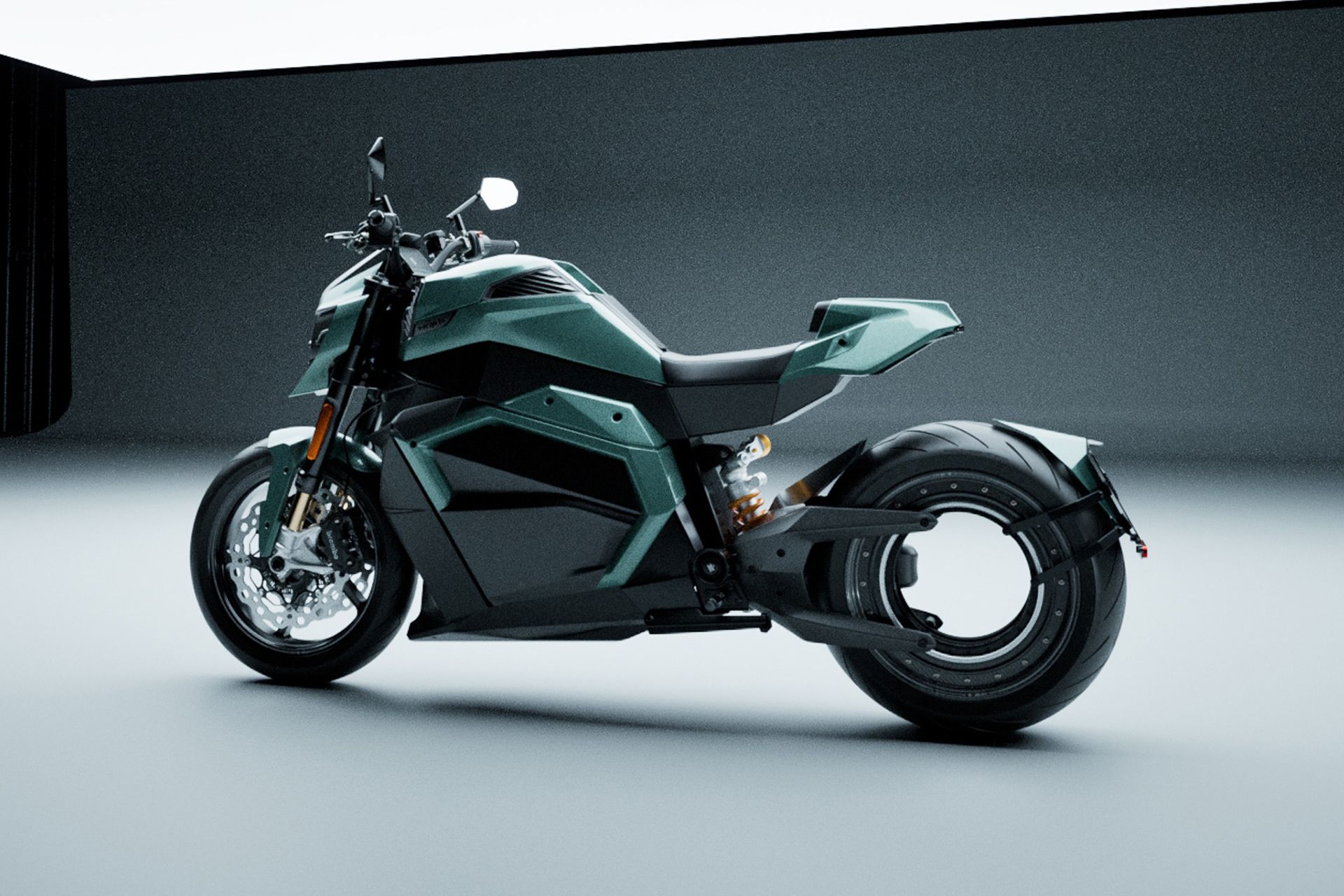 موتورسیکلت برقی ورج ts ultra سبز رنگ در اتاق
