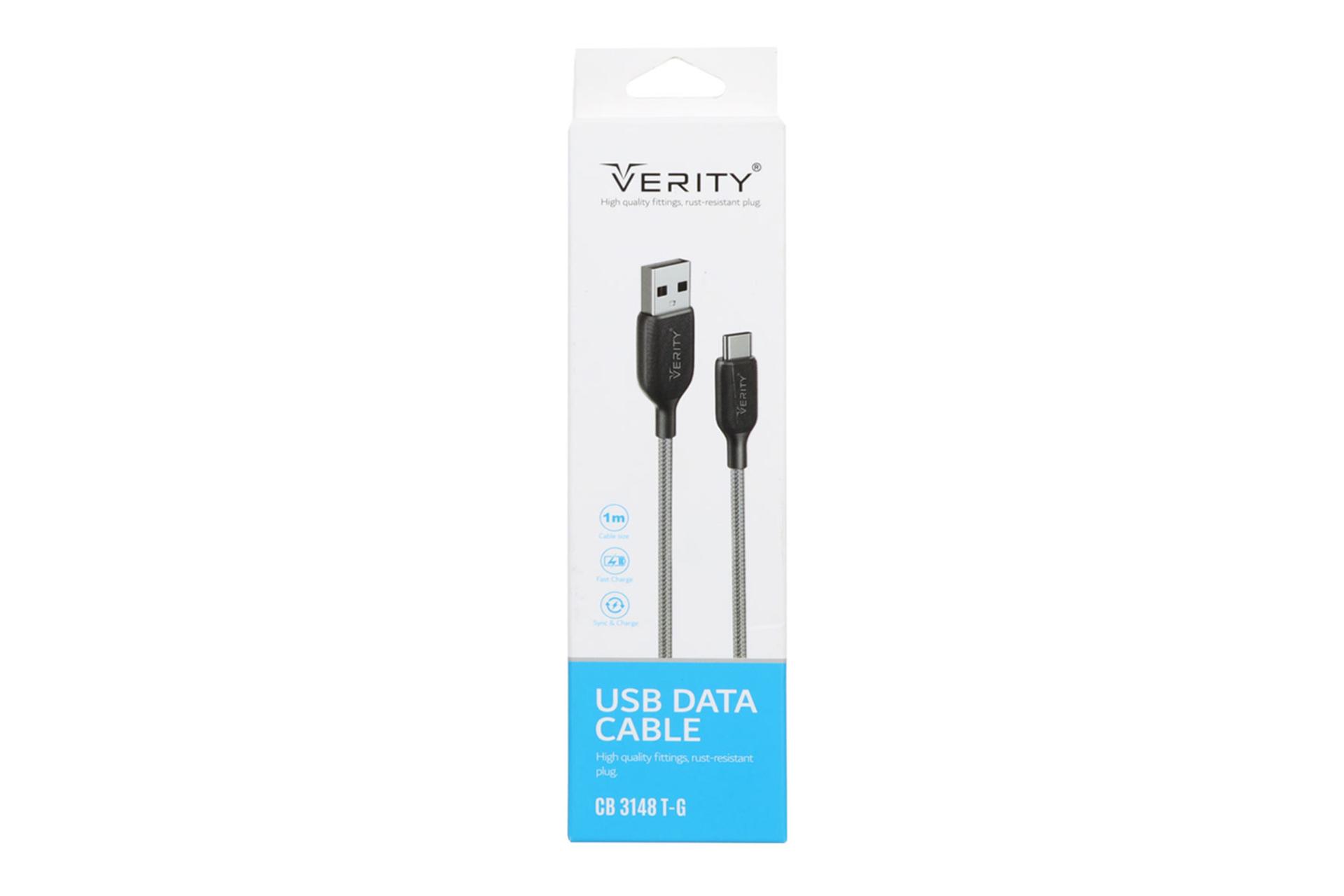 جعبه کابل شارژ USB وریتی Type-A به Type-C مدل CB 3148 T-G با طول 1 متر