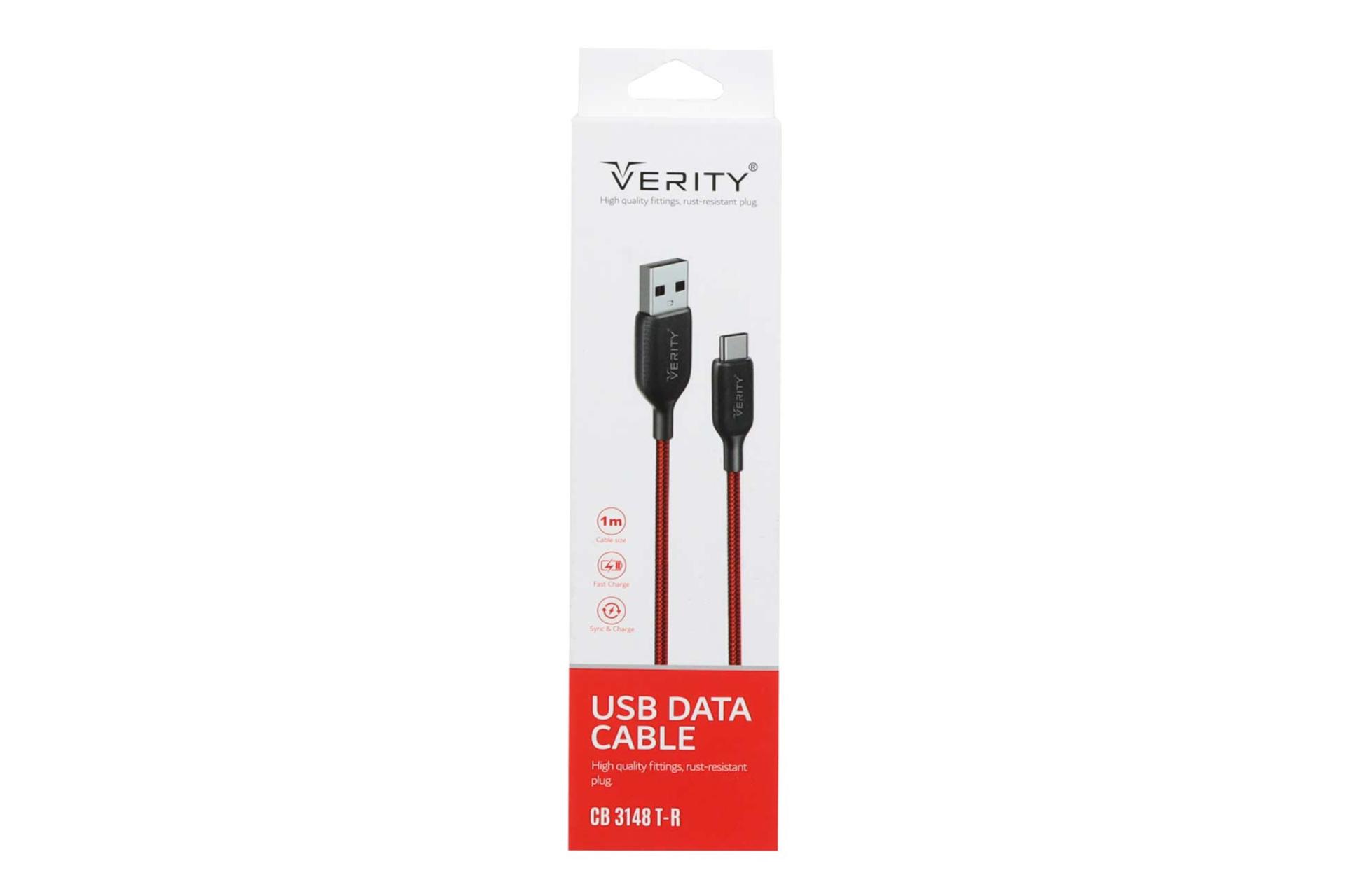 جعبه کابل شارژ USB وریتی Type-A به Type-C مدل CB 3148 T-R با طول 1 متر