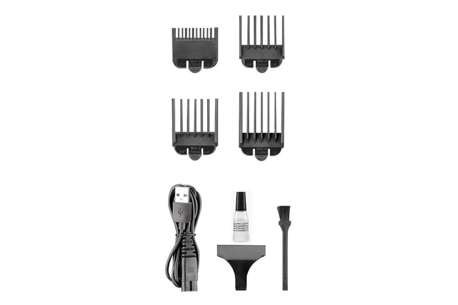 ماشین اصلاح و ریش تراش وی جی آر VGR V-060 نمای شانه ها و لوازم همراه