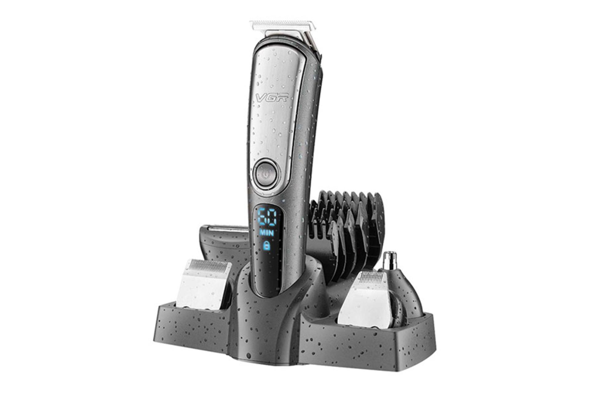 ماشین اصلاح وی جی آر VGR V-105 نمای لوازم همراه و استند