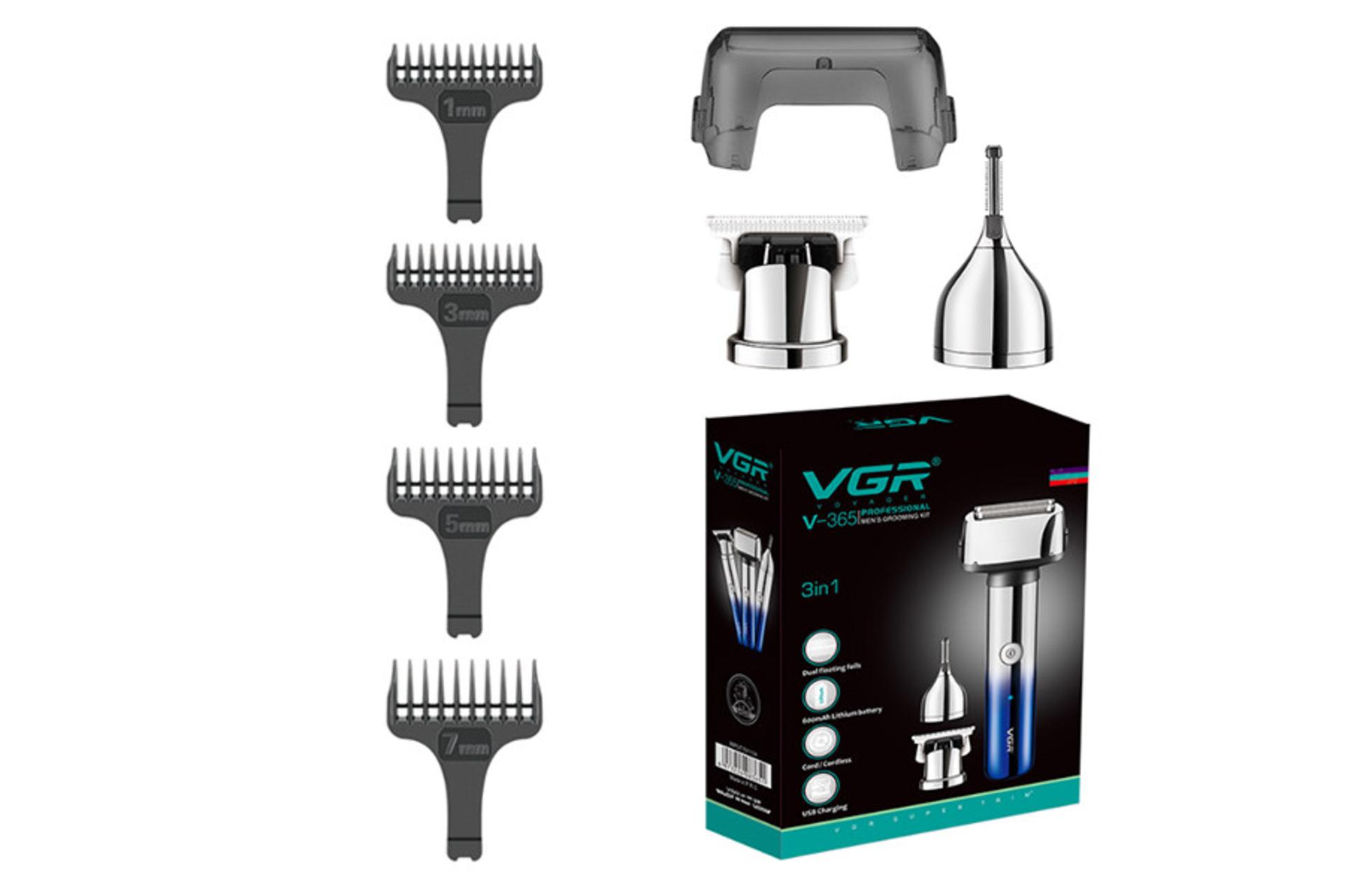 ماشین اصلاح وی جی آر VGR V-365 نمای بسته بندی و لوازم همراه
