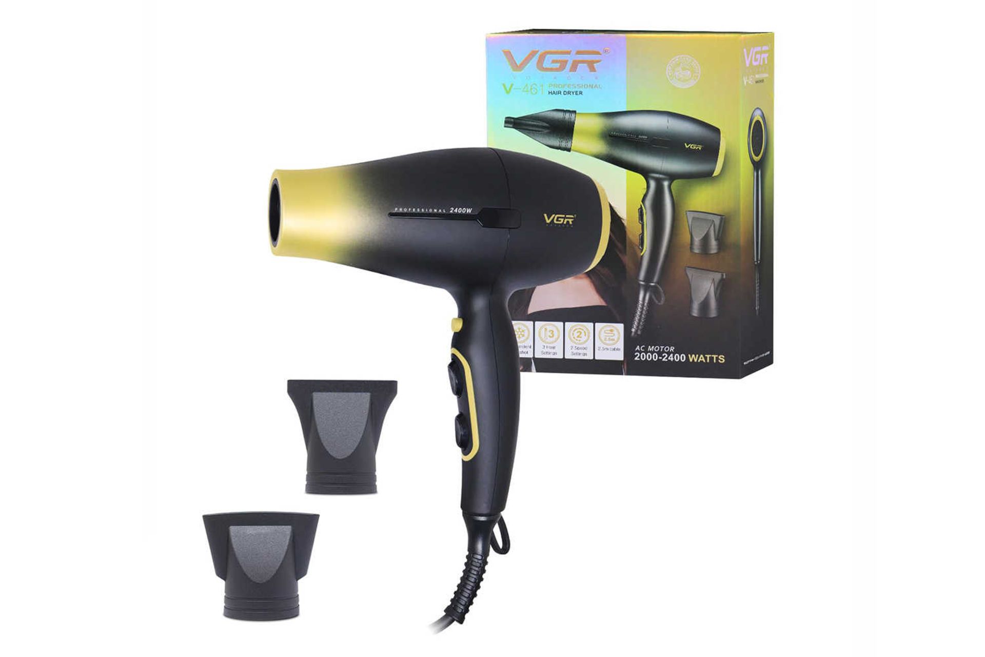 نمای سمت راست سشوار وی جی آر V-461 به همراه جعبه