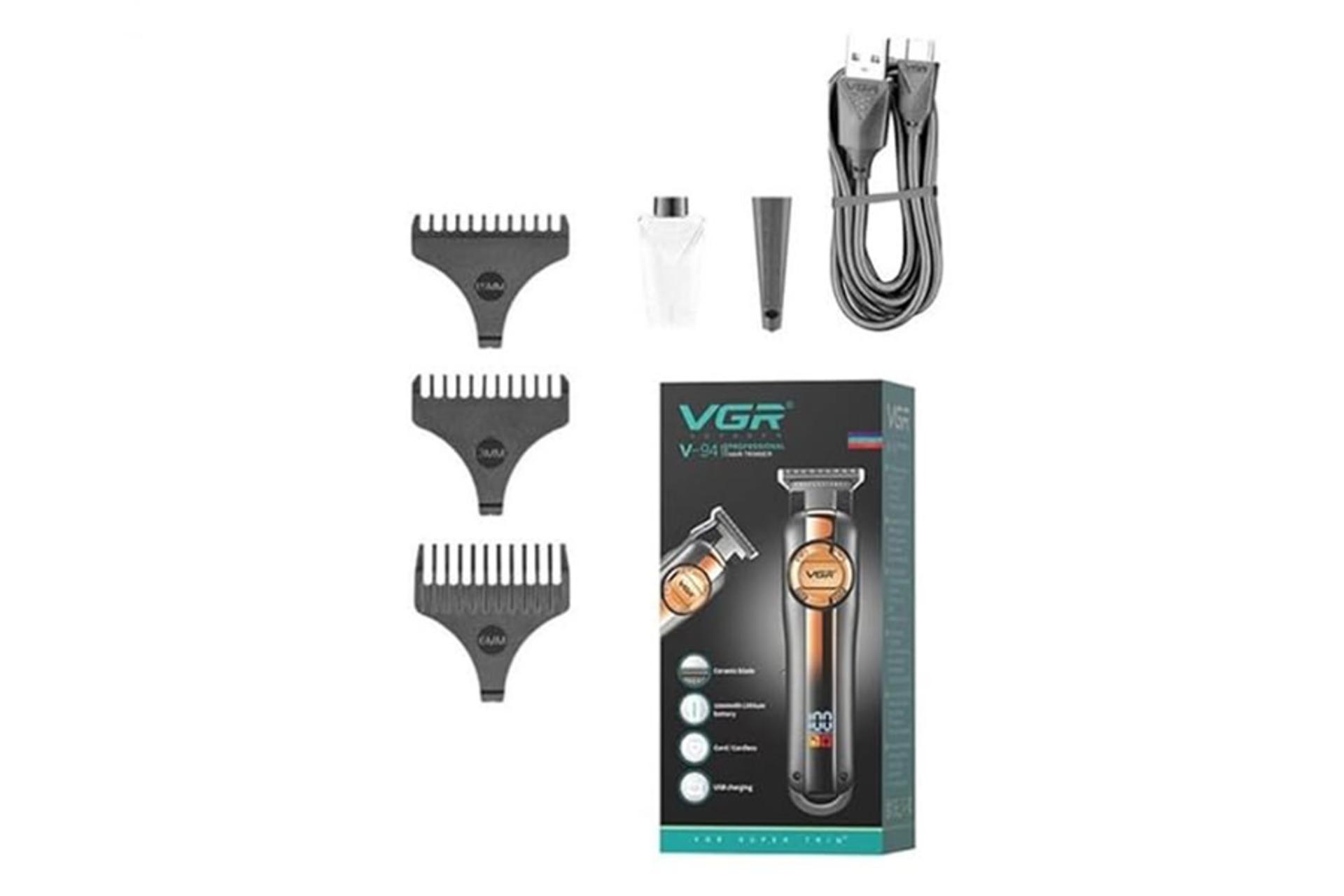 ماشین اصلاح وی جی آر VGR V-941 نمای بسته بندی و لوازم همراه