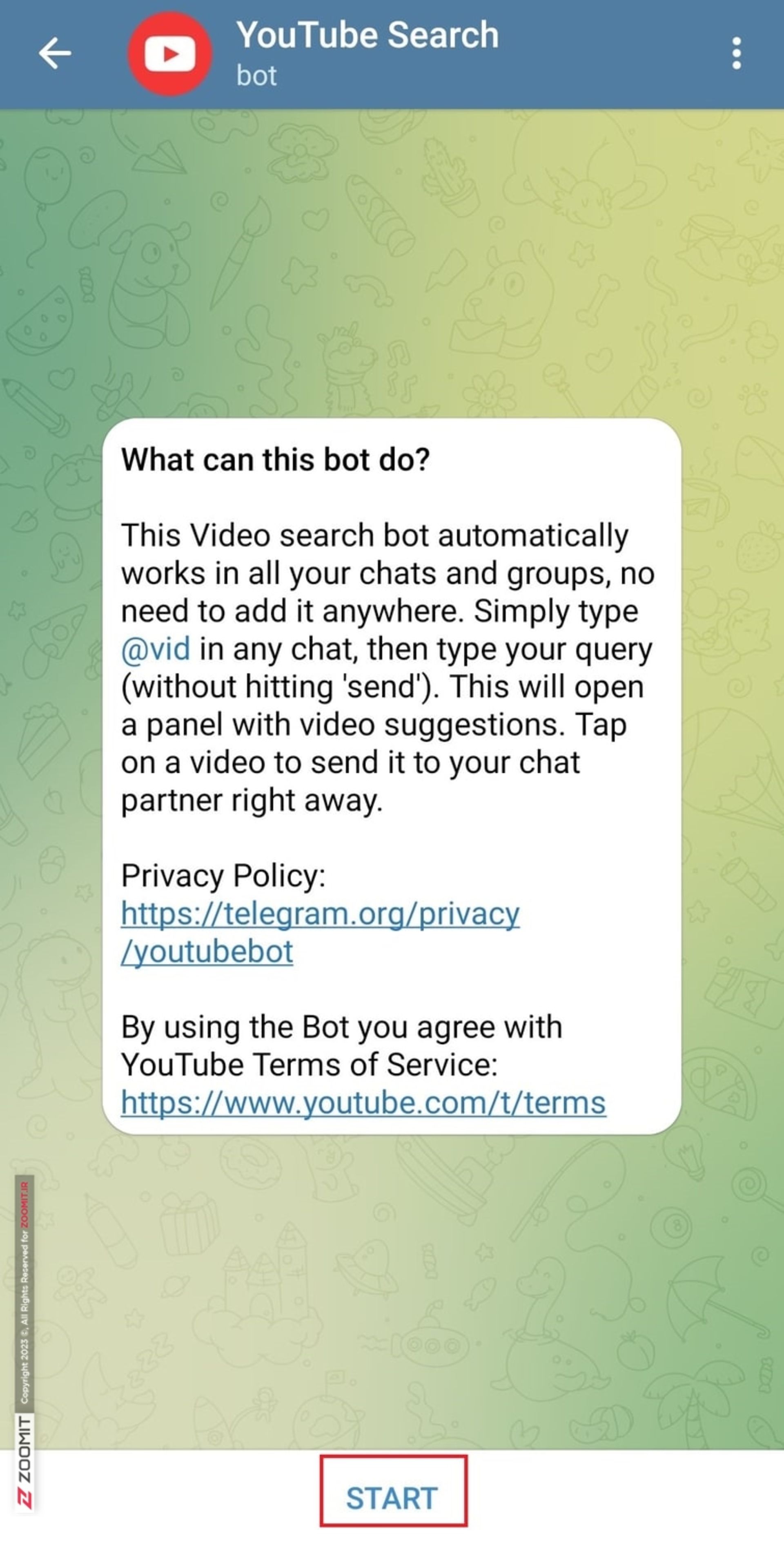 مرحله اول جستجوی فیلم ربات تلگرامی یوتیوب