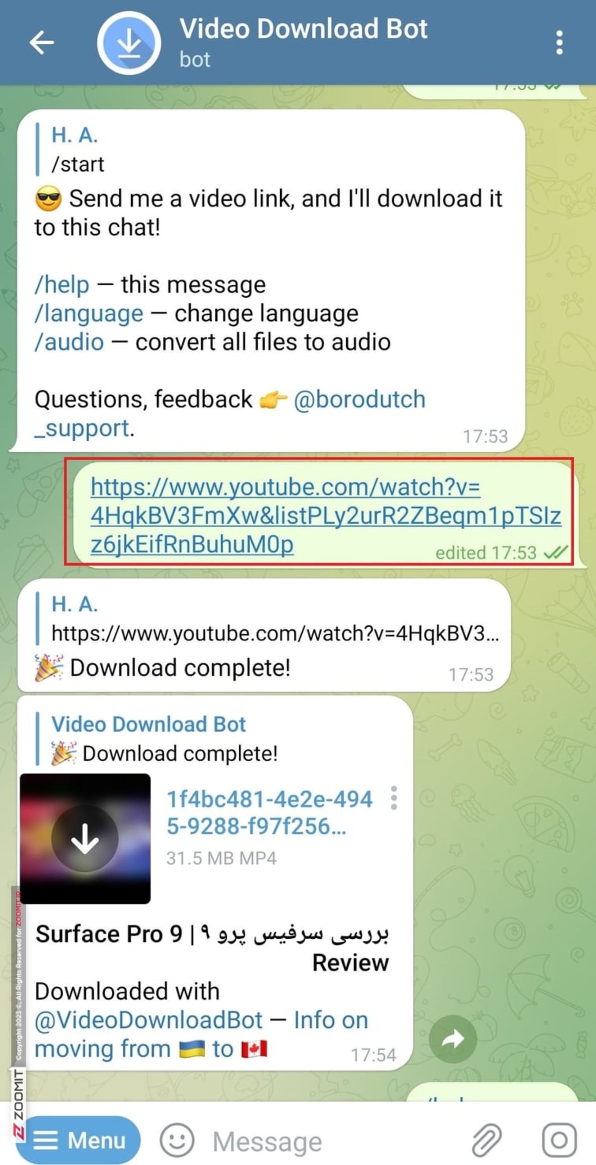مرحله سوم دانلود فیلم یوتیوب با ربات تلگرامی video download bot