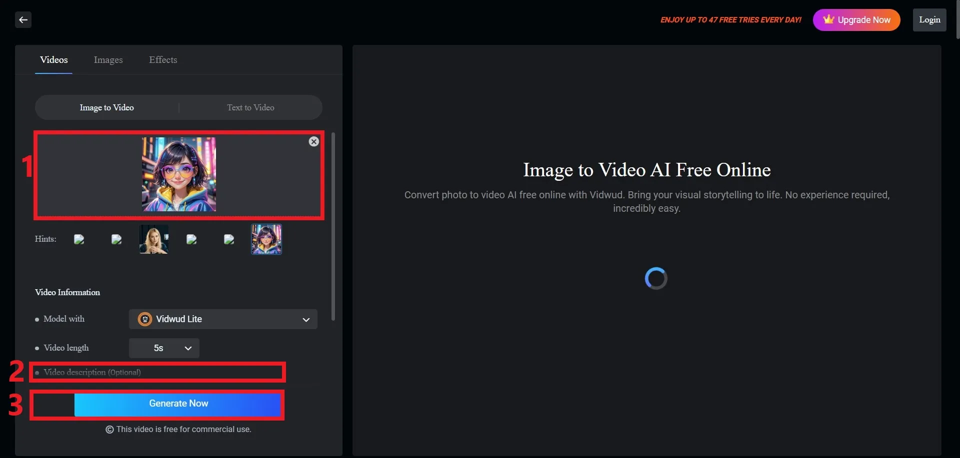 ابزار هوش مصنوعی تبدیل عکس به فیلم Vidwud