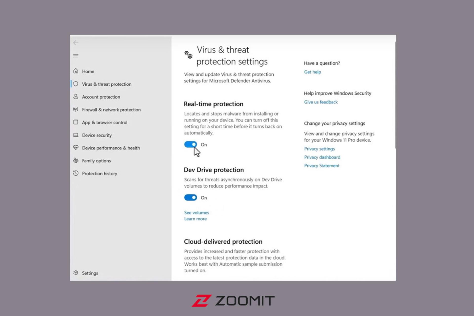تنظیمات Windows security