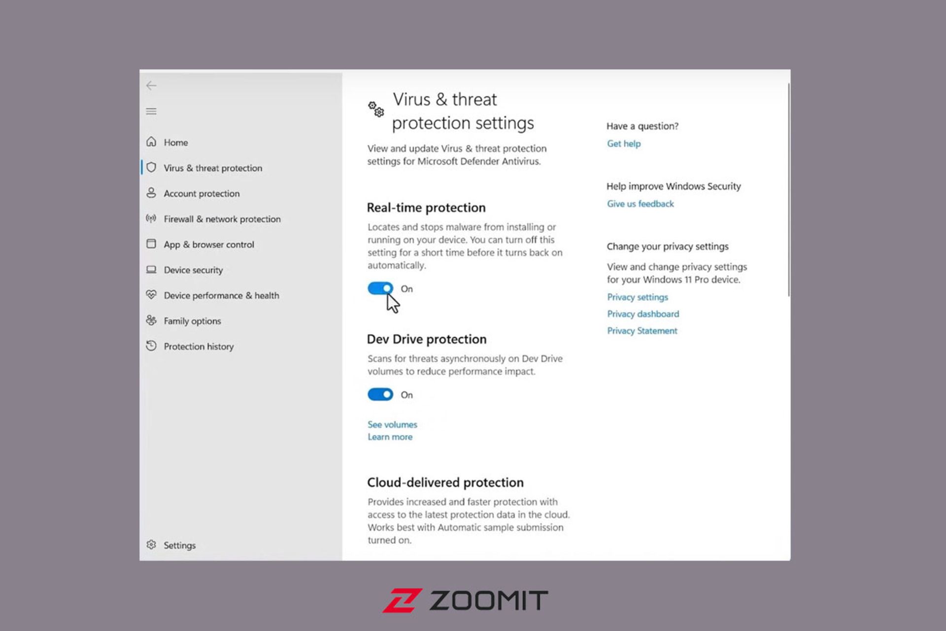 تنظیمات Windows security