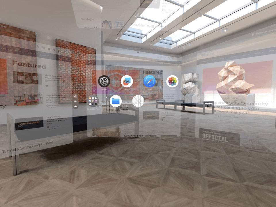 کنترل سنتر و اسپات لایت در vision os