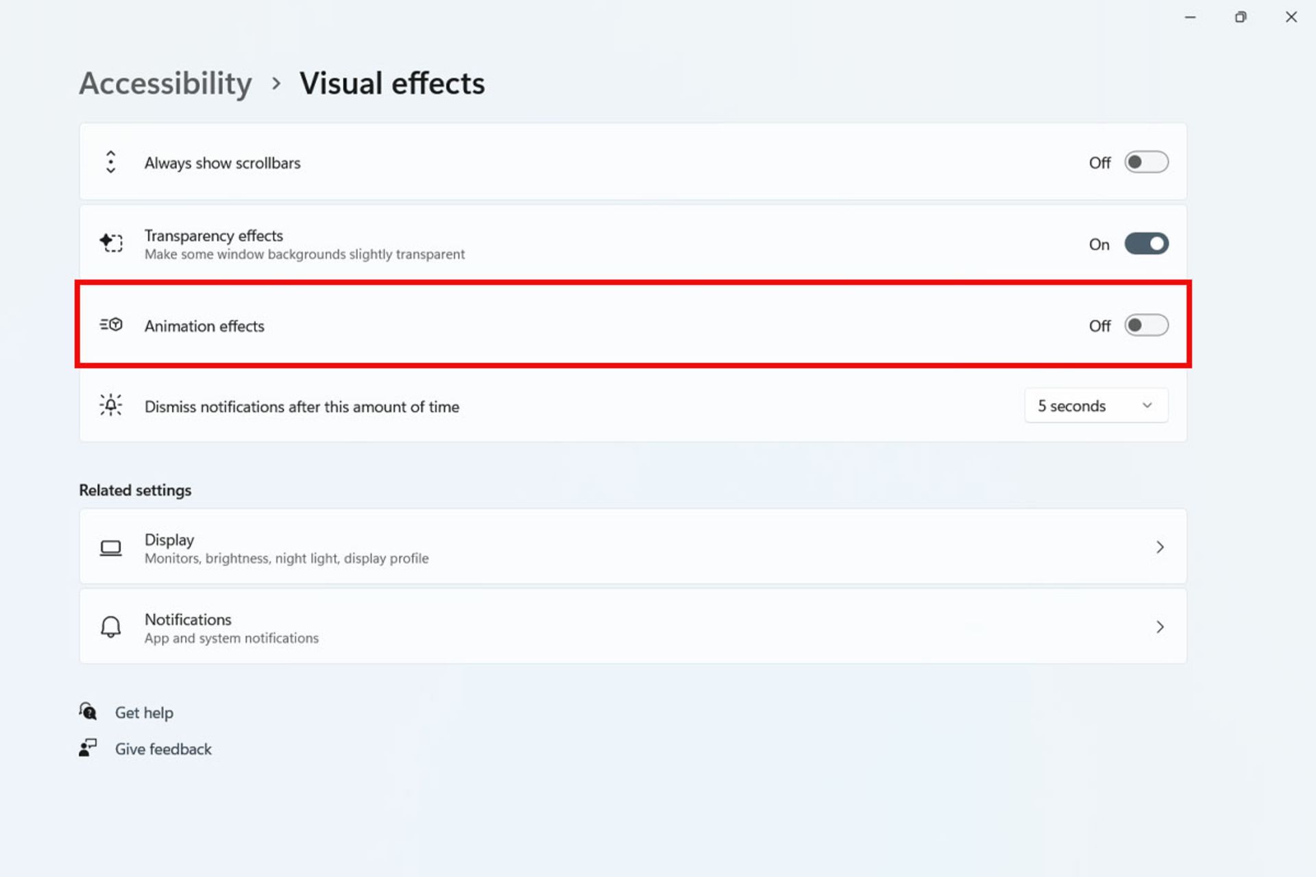 تنظیمات Visual effects