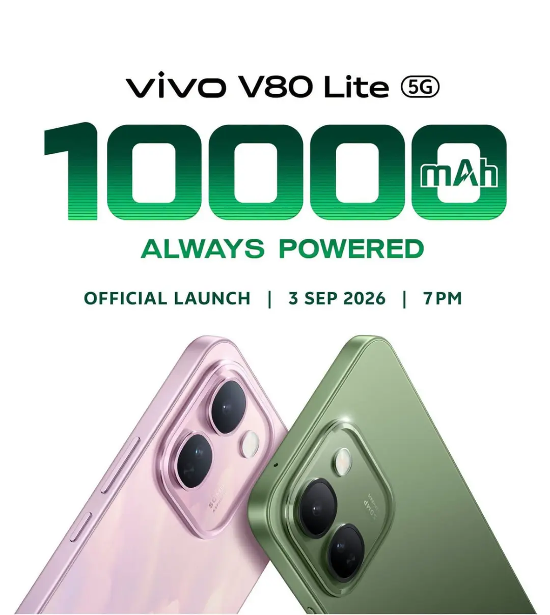گوشی هوشمند ویوو V80 Lite 5G با باتری ۱۰٬۰۰۰ میلی‌آمپرساعتی