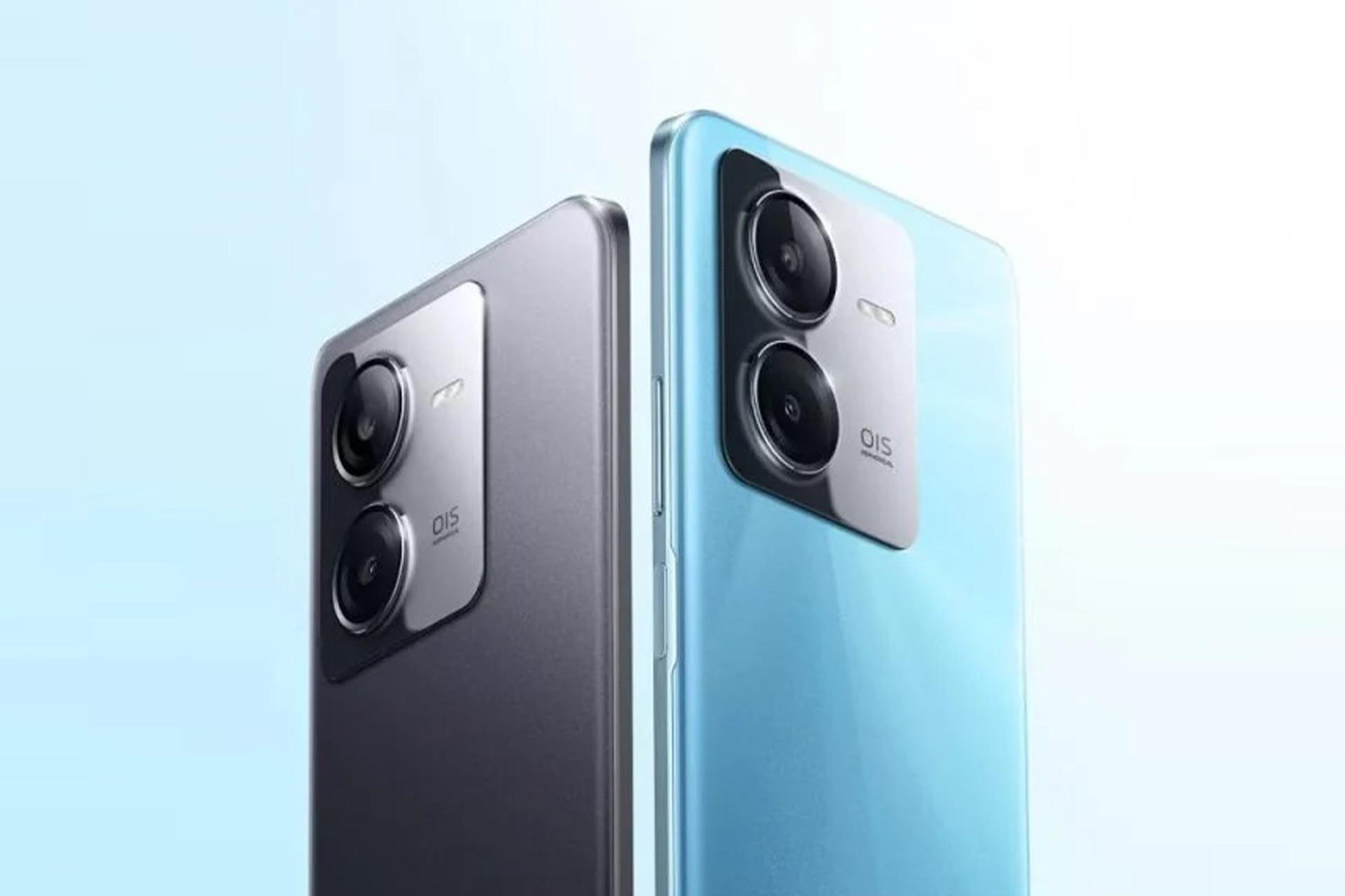 نمایی از گوشی Vivo Y100t 5G در دو رنگ آبی و مشکلی
