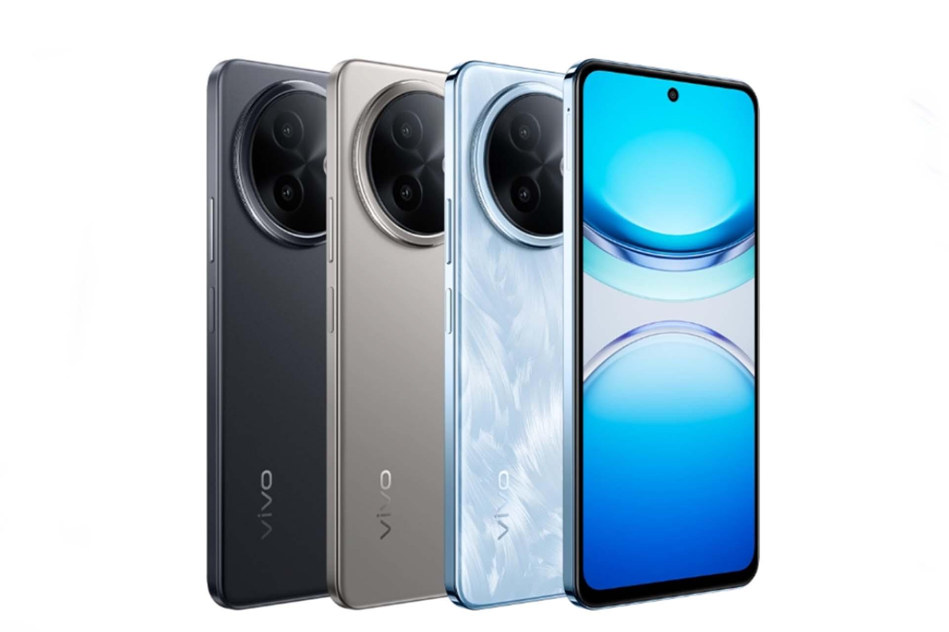 گوشی Vivo Y300i از نمای پشت در سه‌رنگ و نمای رو‌به‌رو