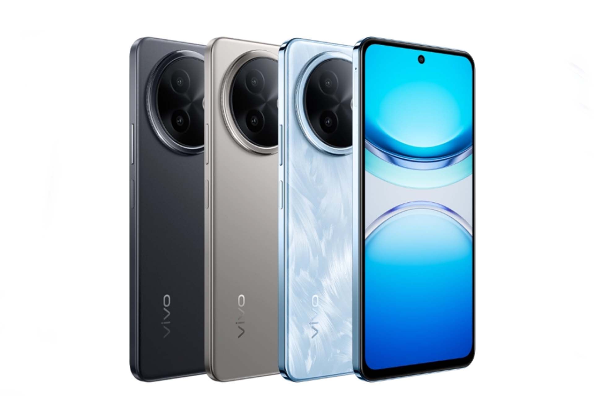 گوشی Vivo Y300i از نمای پشت در سه‌رنگ و نمای رو‌به‌رو