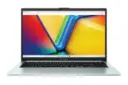 نمای جلوی لپ تاپ Vivobook Go 15 OLED E1504G ایسوس با صفحه نمایش روشن و نمایش کیبورد رنگ نقره‌ای