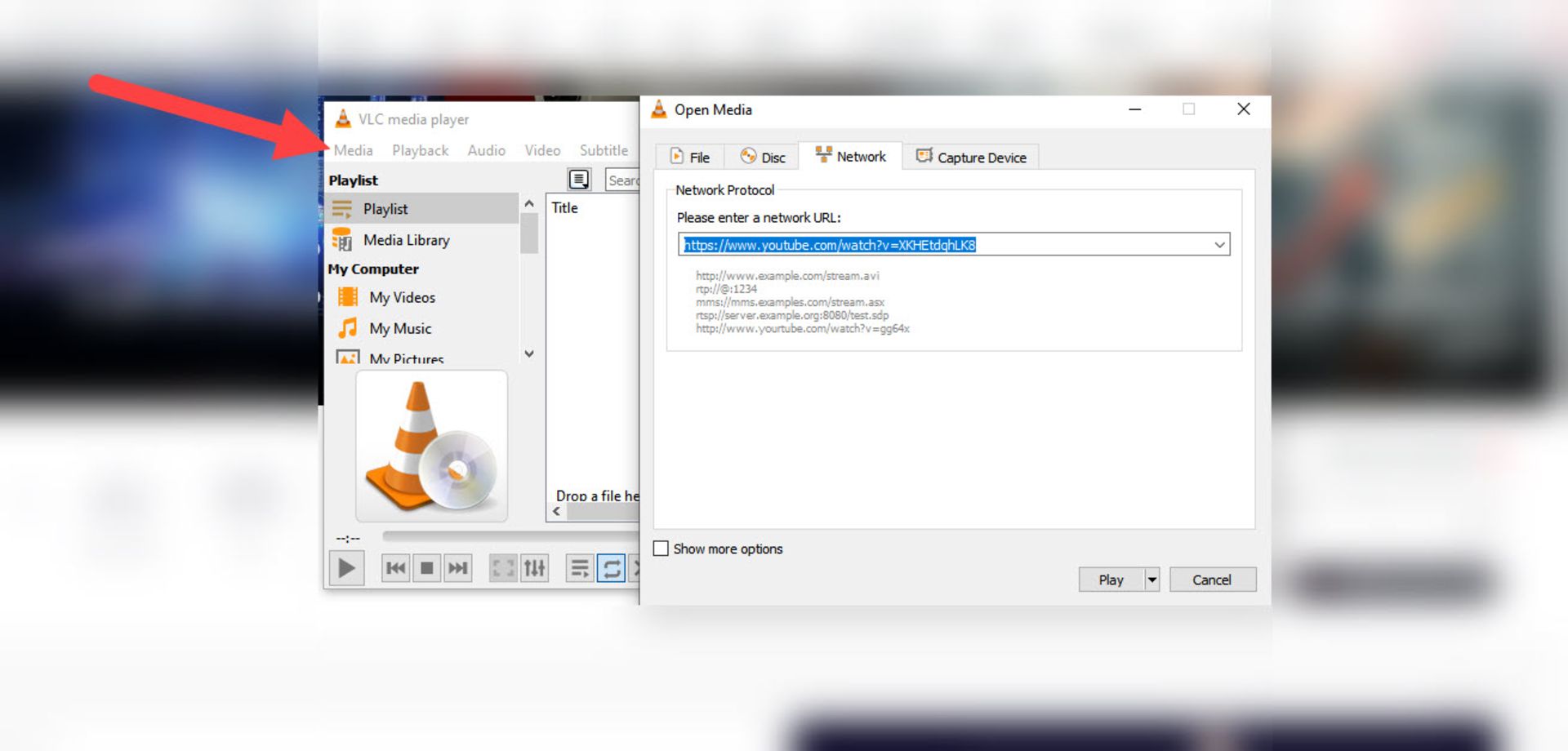 محیط برنامه‌ی VLC Player