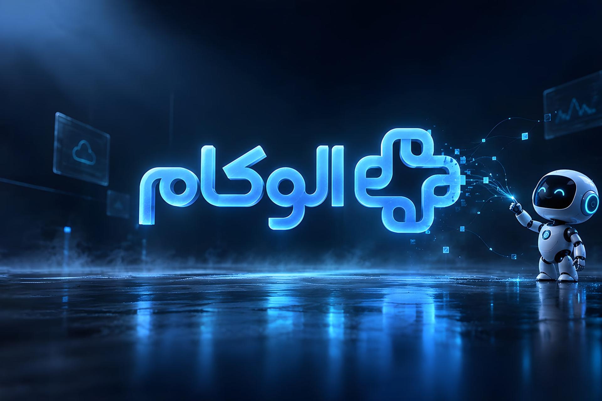 لوگوی سه بعدی و درخشان وی کام (VOKAM) در محیط دیجیتال آبی
