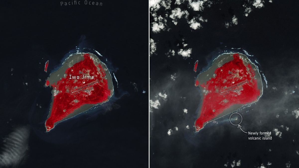 مقایسه ایووجیما قبل و بعد از تولد جزیره