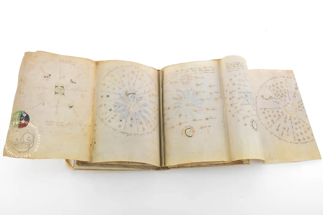 نسخه ووینیچ (Voynich Manuscript) با صفحات قدیمی و نقاشی‌های نجومی