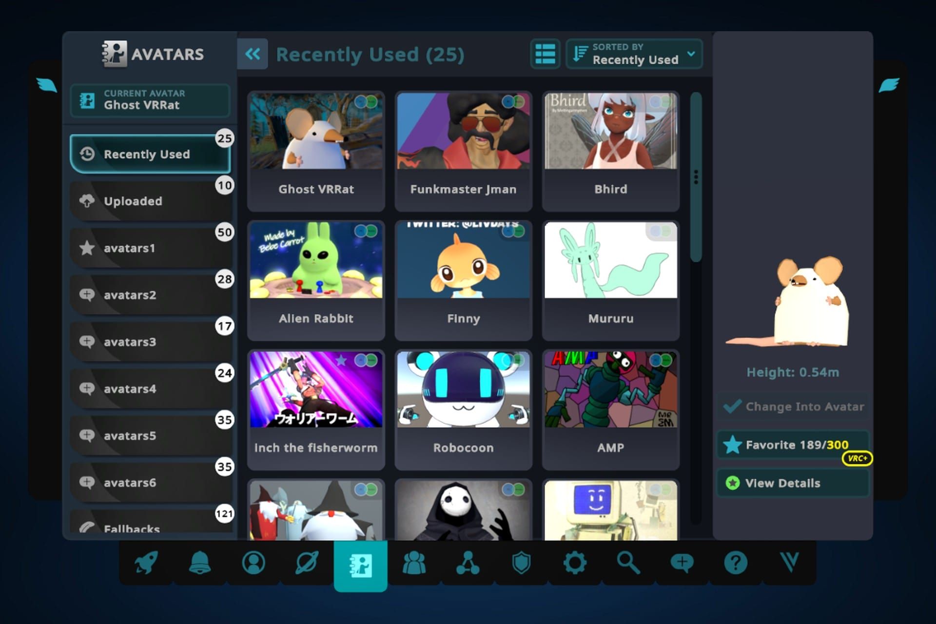 آواتار ها در منوی اصلی  وی آر چت