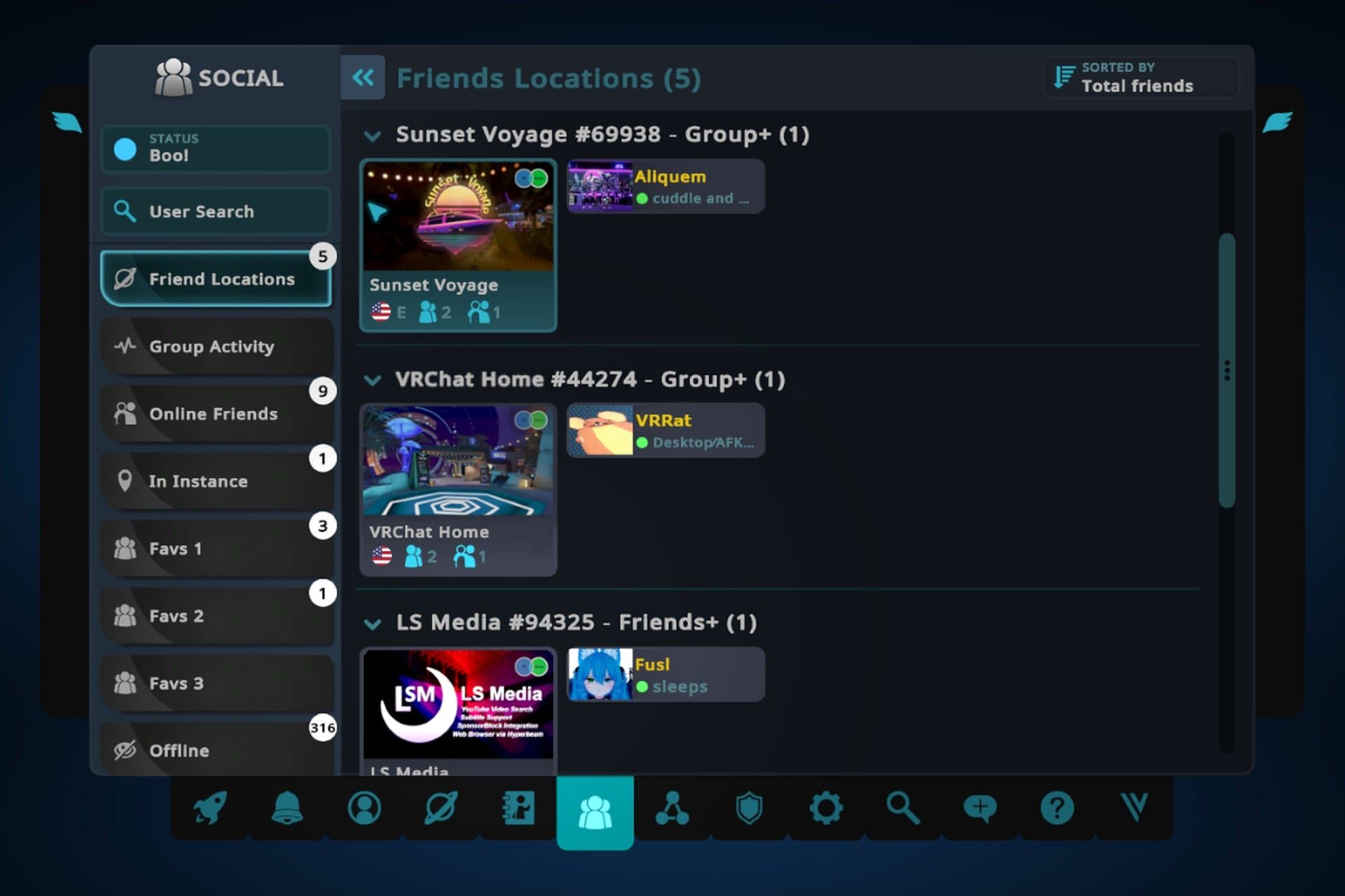 منوی دوستان در منوی اصلی  وی آر چت